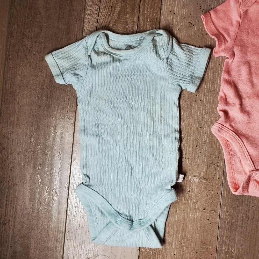 Baby Girl 100% Cotton 3Pc Bodysuit Bundle - Spring Pastel Colors - 0-3m 0/3m